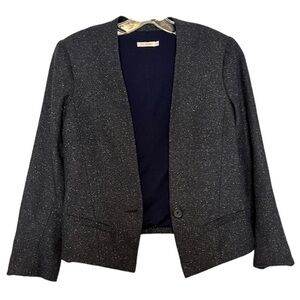 Lily Ashwell Navy Blue Cropped Blazer Jacket 100% Wool Small G2